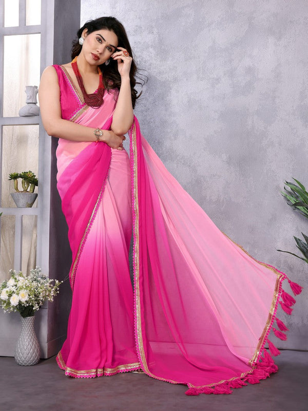 Amazing Pink Color Georgette Fabric Casual Saree