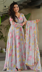 Striking Grey Color Georgette Fabric Gown