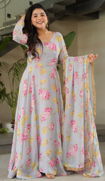 Striking Grey Color Georgette Fabric Gown