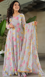 Striking Grey Color Georgette Fabric Gown