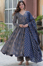 Striking Navy Blue Color Cotton Fabric Gown