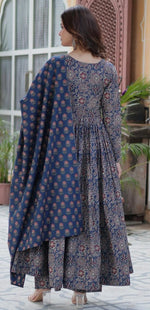 Striking Navy Blue Color Cotton Fabric Gown
