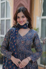 Striking Navy Blue Color Cotton Fabric Gown