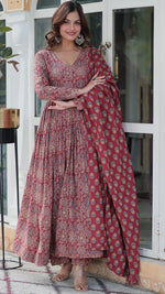 Striking Maroon Color Cotton Fabric Gown