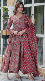 Striking Maroon Color Cotton Fabric Gown