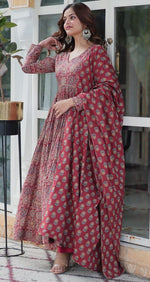 Striking Maroon Color Cotton Fabric Gown