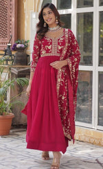 Striking Magenta Color Blooming Fabric Gown