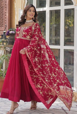 Striking Magenta Color Blooming Fabric Gown