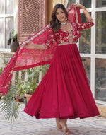 Striking Magenta Color Blooming Fabric Gown