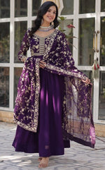 Striking Purple Color Blooming Fabric Gown