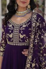Striking Purple Color Blooming Fabric Gown