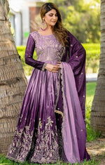 Beautiful Purple Color Chinon Fabric Gown