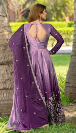 Beautiful Purple Color Chinon Fabric Gown