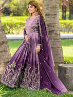 Beautiful Purple Color Chinon Fabric Gown