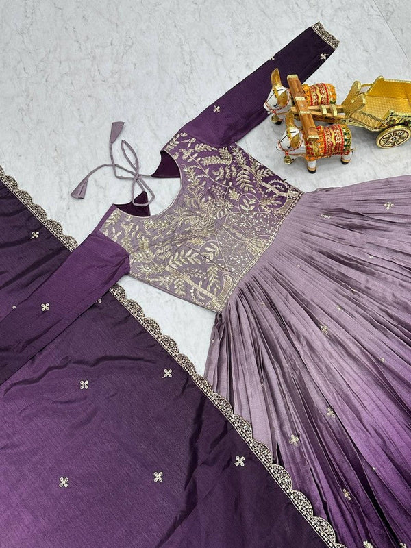 Beautiful Purple Color Chinon Fabric Gown