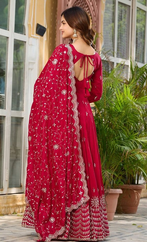 Beautiful Magenta Color Vichitra  Fabric Gown