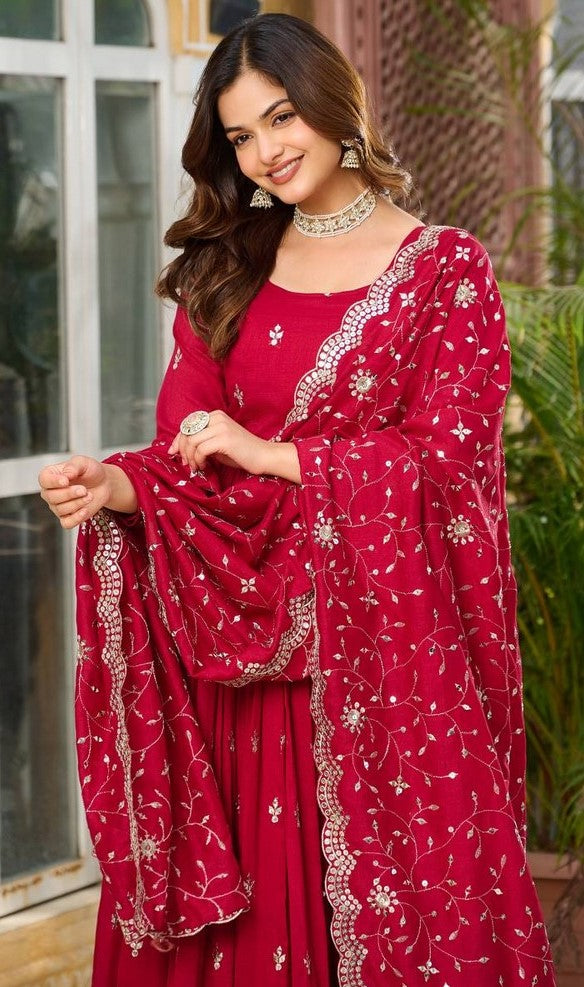 Beautiful Magenta Color Vichitra  Fabric Gown