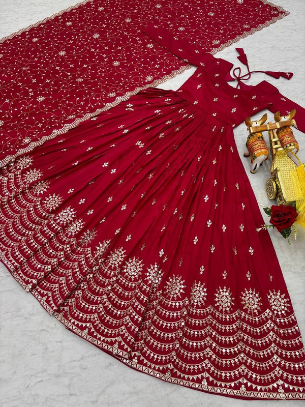 Beautiful Magenta Color Vichitra  Fabric Gown