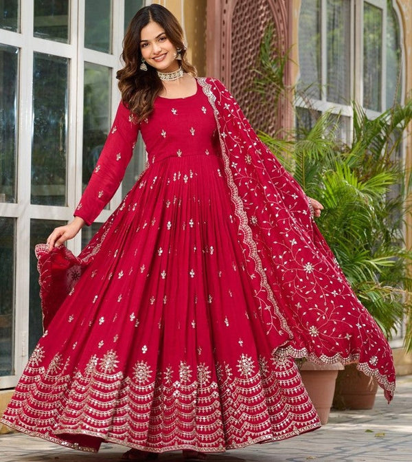Beautiful Magenta Color Vichitra  Fabric Gown