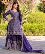 Beautiful Blue Color Chinon Fabric Plazzo Suit