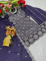 Beautiful Blue Color Chinon Fabric Plazzo Suit