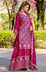Beautiful Magenta Color Chinon Fabric Plazzo Suit