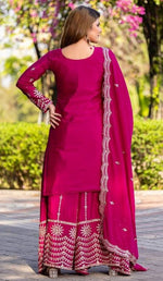 Beautiful Magenta Color Chinon Fabric Plazzo Suit
