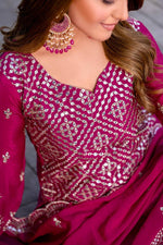 Beautiful Magenta Color Chinon Fabric Plazzo Suit