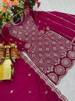 Beautiful Magenta Color Chinon Fabric Plazzo Suit