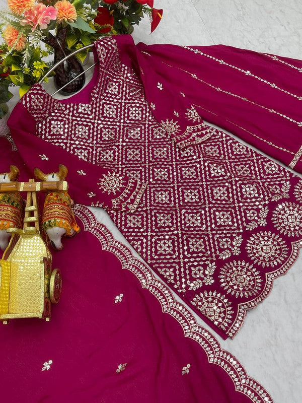 Beautiful Magenta Color Chinon Fabric Plazzo Suit