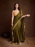 Lovely Green Color Twill Fabric Partywear Saree