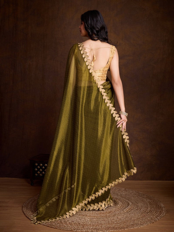 Lovely Green Color Twill Fabric Partywear Saree