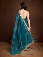 Lovely Teal Color Twill Fabric Partywear Saree