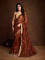 Lovely Brown Color Twill Fabric Partywear Saree