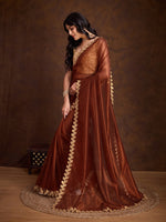 Lovely Brown Color Twill Fabric Partywear Saree