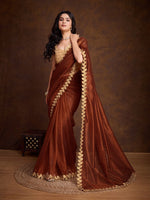 Lovely Brown Color Twill Fabric Partywear Saree