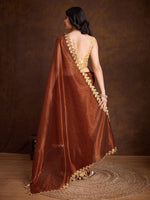 Lovely Brown Color Twill Fabric Partywear Saree