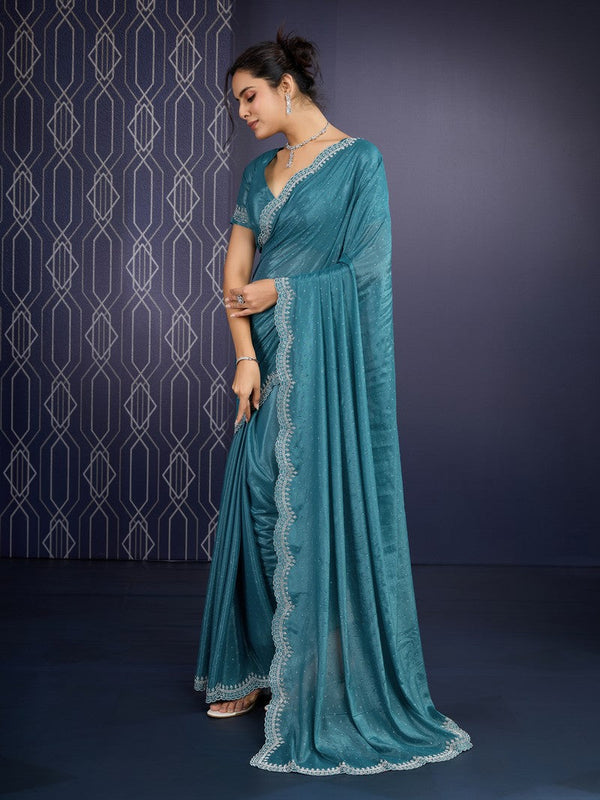 Beautiful Teal Color Georgette Fabric Designer Saree