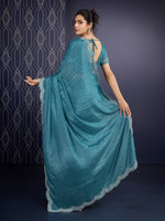 Beautiful Teal Color Georgette Fabric Designer Saree