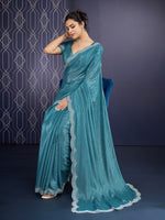 Beautiful Teal Color Georgette Fabric Designer Saree