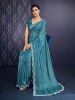 Beautiful Teal Color Georgette Fabric Designer Saree