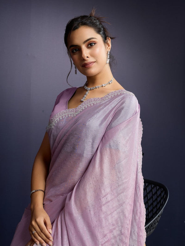 Beautiful Purple Color Georgette Fabric Designer Saree