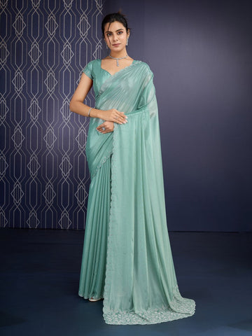 Beautiful Green Color Georgette Fabric Designer Saree