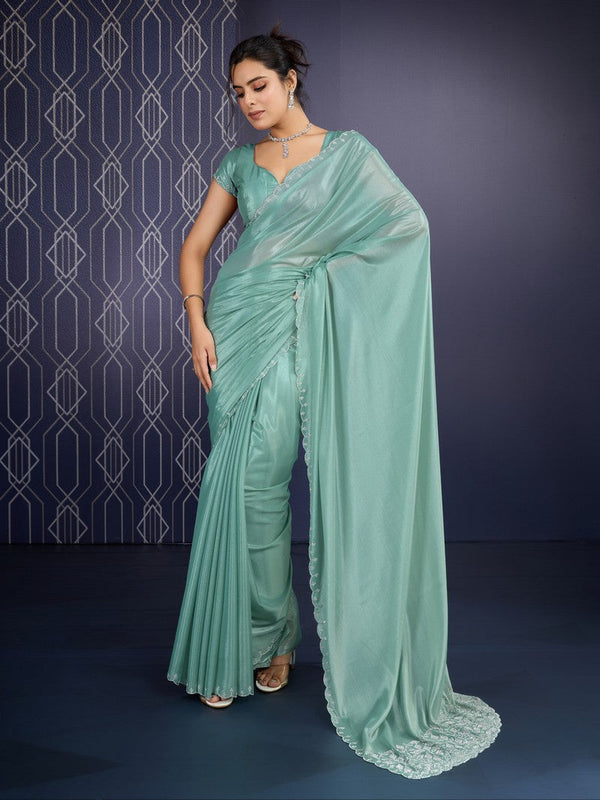 Beautiful Green Color Georgette Fabric Designer Saree