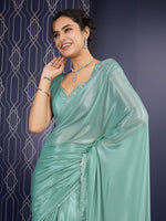 Beautiful Green Color Georgette Fabric Designer Saree