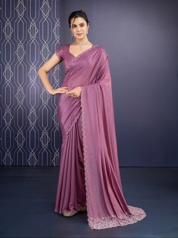 Beautiful Purple Color Georgette Fabric Designer Saree
