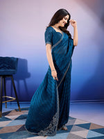Amazing Teal Color Chiffon Fabric Designer Saree