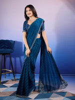 Amazing Teal Color Chiffon Fabric Designer Saree