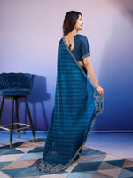 Amazing Teal Color Chiffon Fabric Designer Saree
