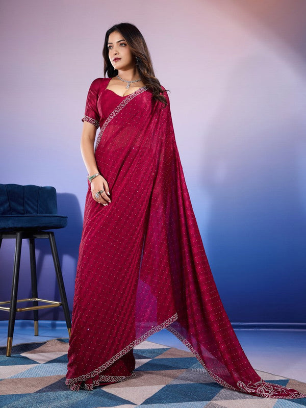 Amazing Maroon Color Chiffon Fabric Designer Saree